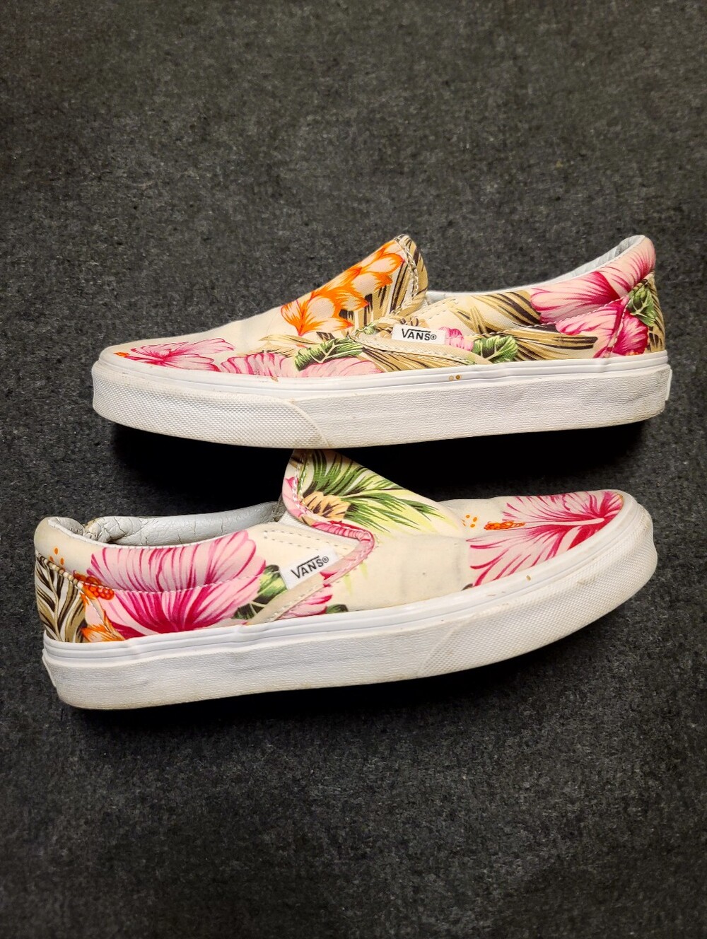 Vans Off The Wall White Tropical Floral Print Slip-On Shoes Size 8.5